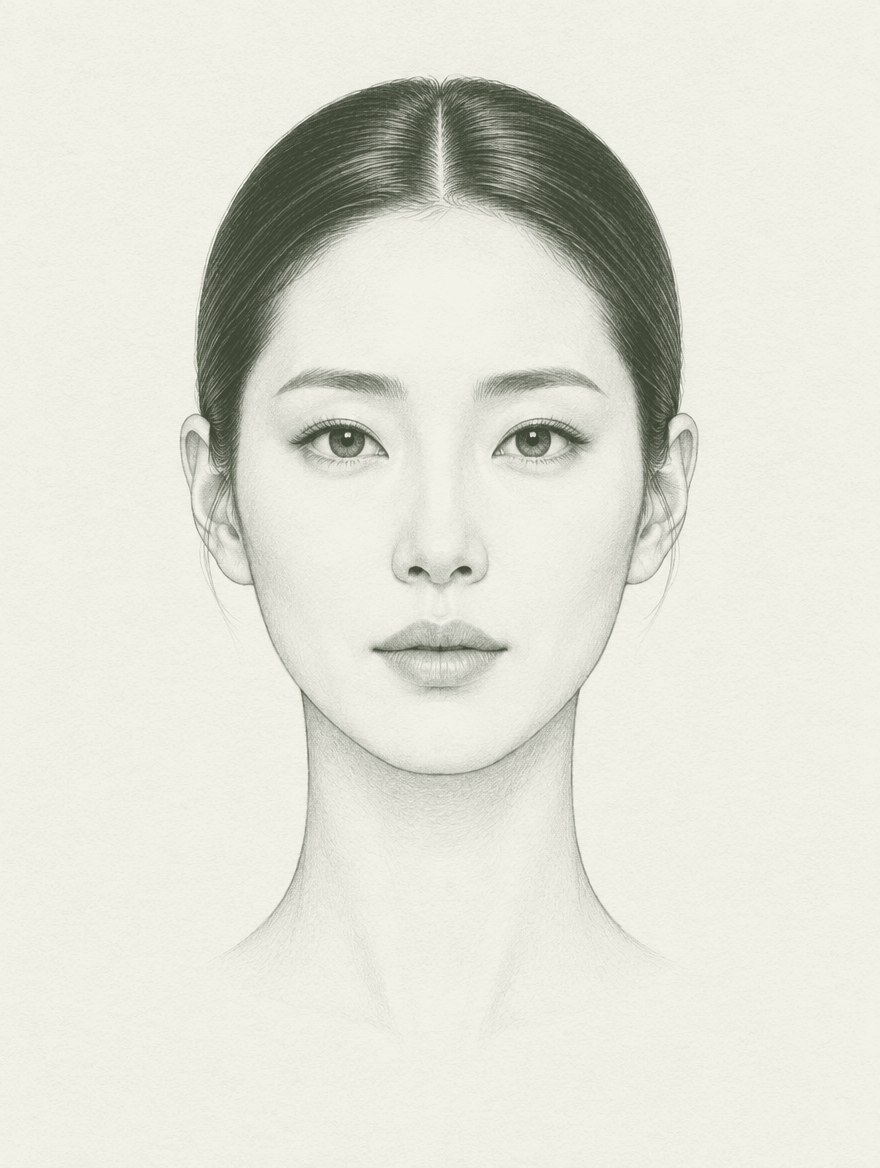 한국 여성 정면 얼굴 스케치